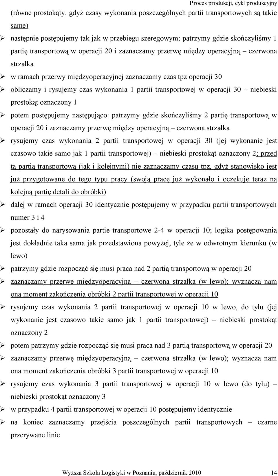 operacji 30 niebieski prostokąt oznaczony 1 potem postępujemy następująco: patrzymy gdzie skończyliśmy 2 partię transportową w operacji 20 i zaznaczamy przerwę między operacyjną czerwona strzałka