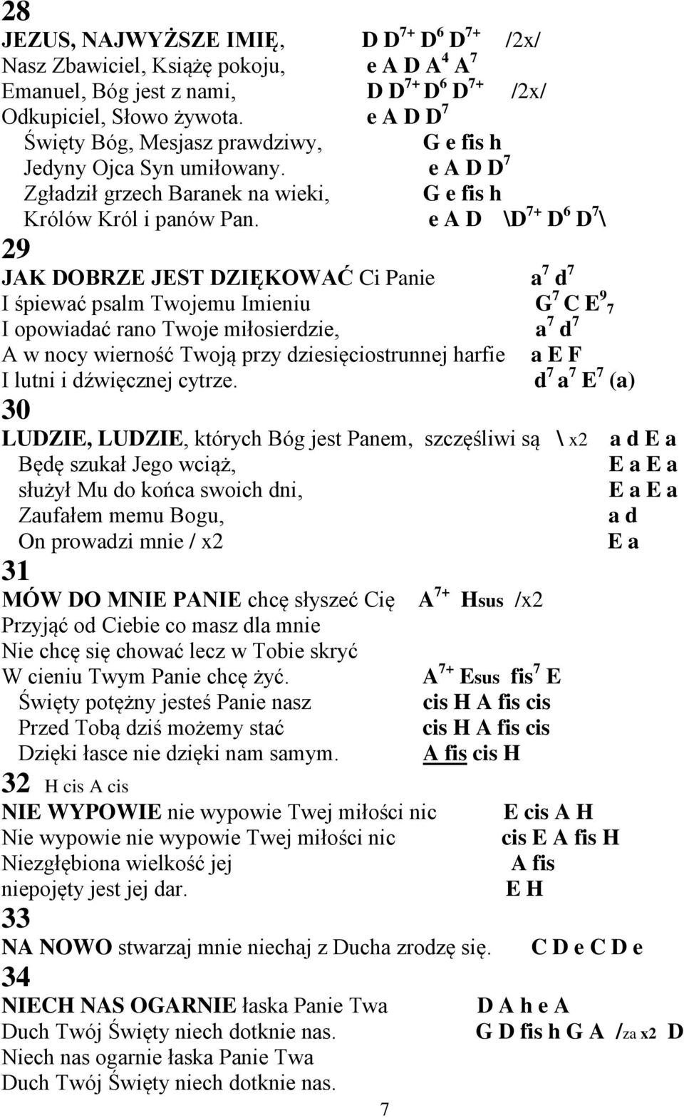 e A D \D 7+ D 6 D 7 \ 29 JAK DOBRZE JEST DZIĘKOWAĆ Ci Panie a 7 d 7 I śpiewać psalm Twojemu Imieniu G 7 C E 9 7 I opowiadać rano Twoje miłosierdzie, a 7 d 7 A w nocy wierność Twoją przy