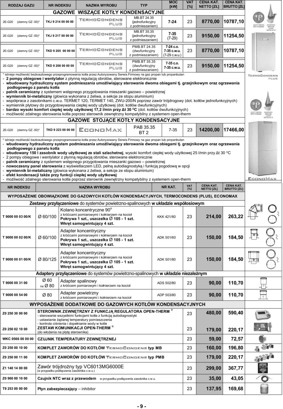 BT 35.35 (dwufunkcyjny z podmieszaniem) MOC [kw] 724 GAZOWE STOJĄCE KOTŁY KONDENSACYJNE PAB 35.35 BT 2 NR INDEKSU NAZWA WYROBU NR KAT.