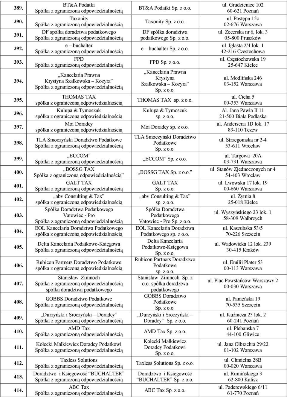 Doradztwo Podatkowe ECCOM BOSSG TAX GALT TAX abv Consulting & Tax Vatowiec - Pro EOL Kancelaria Doradztwa Podatkowego Delta Kancelaria Podatkowo-Księgowa Rubicon Partners Doradztwo Podatkowe