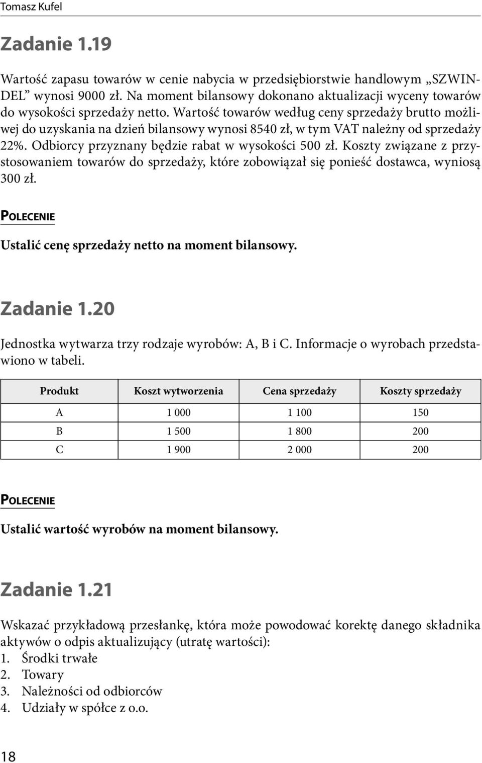 Wartość towarów według ceny sprzedaży brutto możliwej do uzyskania na dzień bilansowy wynosi 8540 zł, w tym VAT należny od sprzedaży 22%. Odbiorcy przyznany będzie rabat w wysokości 500 zł.