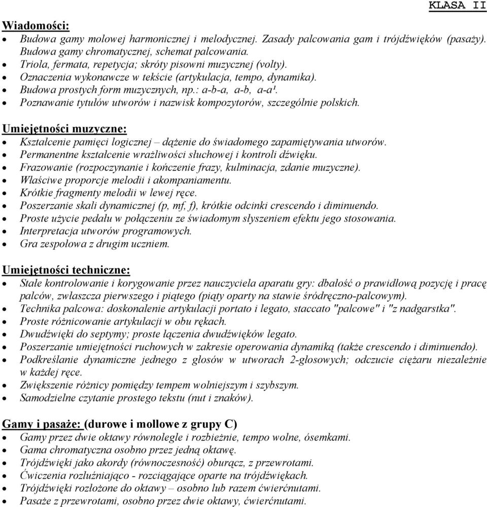 Poznawanie tytułów utworów i nazwisk kompozytorów, szczególnie polskich. Kształcenie pamięci logicznej dążenie do świadomego zapamiętywania utworów.