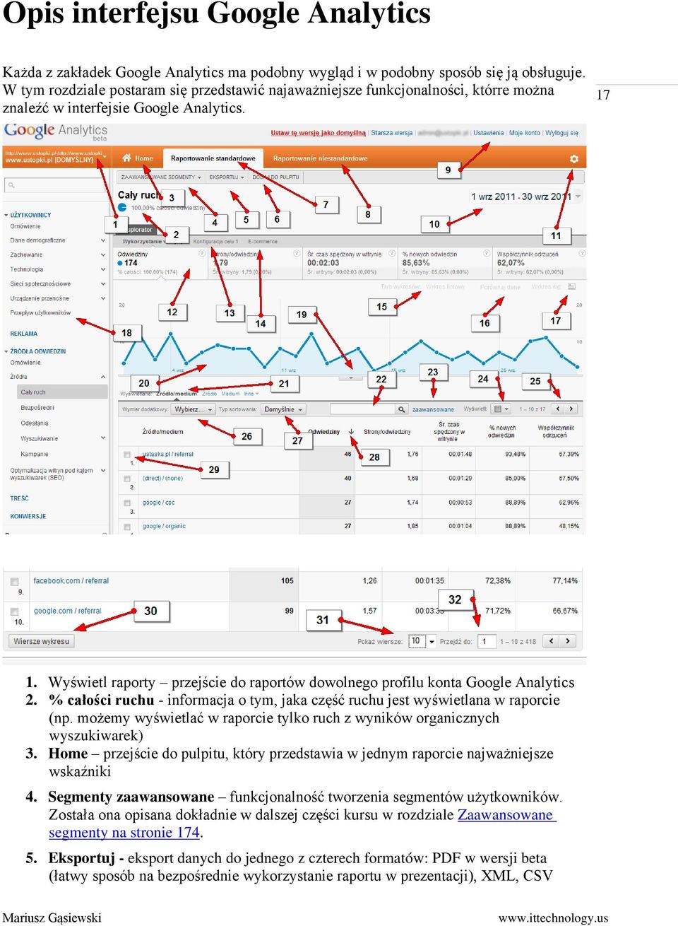 Wyświetl raporty przejście do raportów dowolnego profilu konta Google Analytics 2. % całości ruchu - informacja o tym, jaka część ruchu jest wyświetlana w raporcie (np.