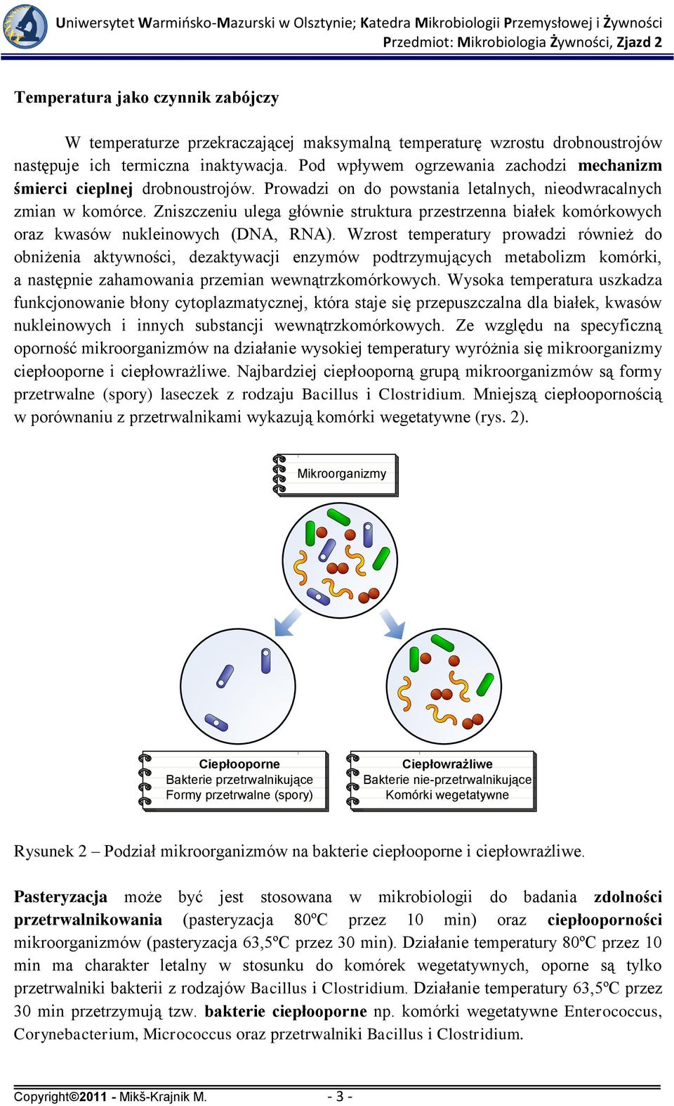 Zniszczeniu ulega głównie struktura przestrzenna białek komórkowych oraz kwasów nukleinowych (DNA, RNA).