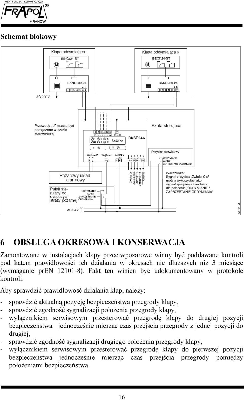 Aby sprawdzić prawidłowość działania klap, należy: - sprawdzić aktualną pozycję bezpieczeństwa przegrody klapy, - sprawdzić zgodność sygnalizacji położenia przegrody klapy, - wyłącznikiem serwisowym