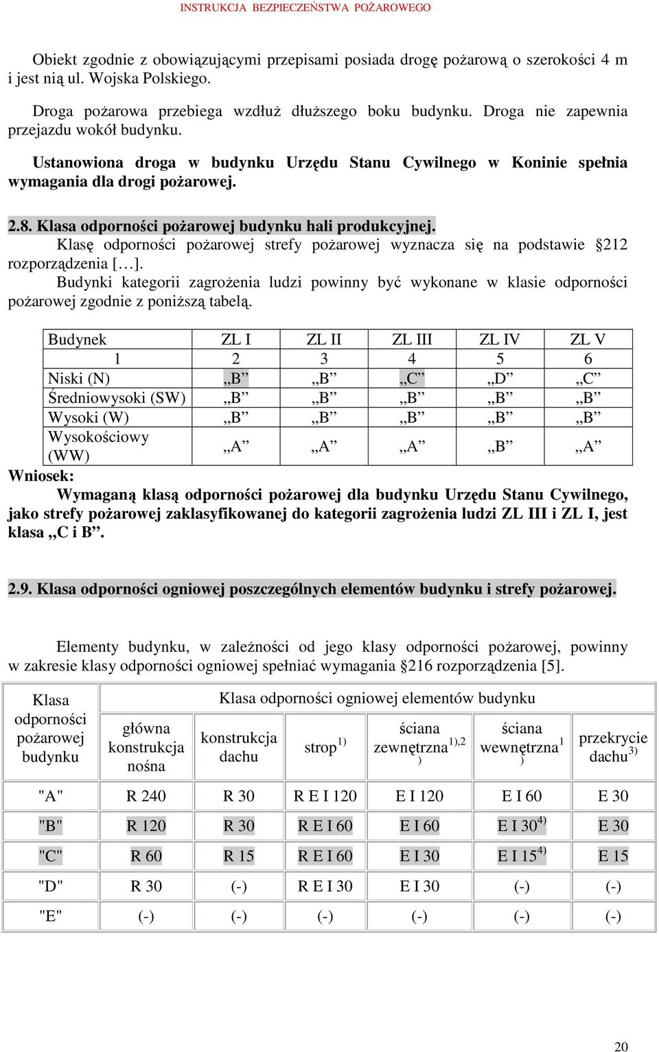 Klasa odporności poŝarowej budynku hali produkcyjnej. Klasę odporności poŝarowej strefy poŝarowej wyznacza się na podstawie 212 rozporządzenia [ ].