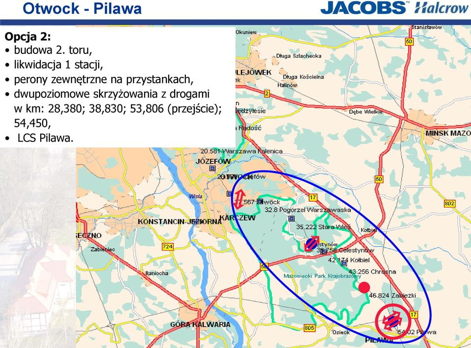 przystankach, dwupoziomowe skrzyżowania z