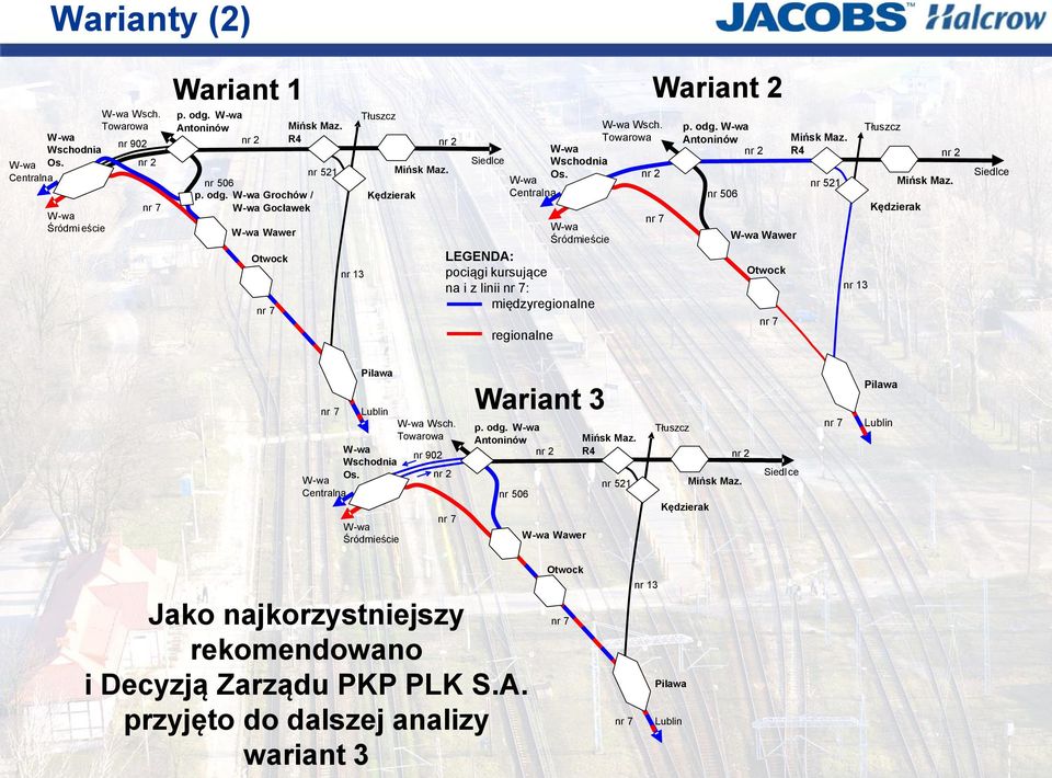 Siedlce W-wa Centralna LEGENDA: pociągi kursujące na i z linii nr 7: międzyregionalne regionalne W-wa Wschodnia Os. W-wa Śródmieście W-wa Wsch. Towarowa nr 2 Wariant 2 nr 7 p. odg.