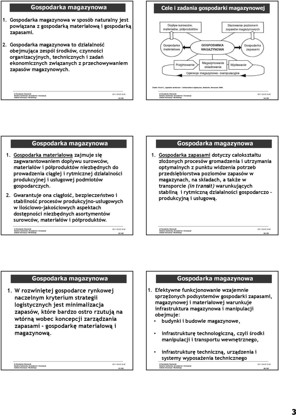 Gospodarka materiałowa zajmuje się zagwarantowaniem dopływu surowców, materiałów i półproduktów niezbędnych do prowadzenia ciągłej i rytmicznej działalności produkcyjnej i usługowej podmiotów