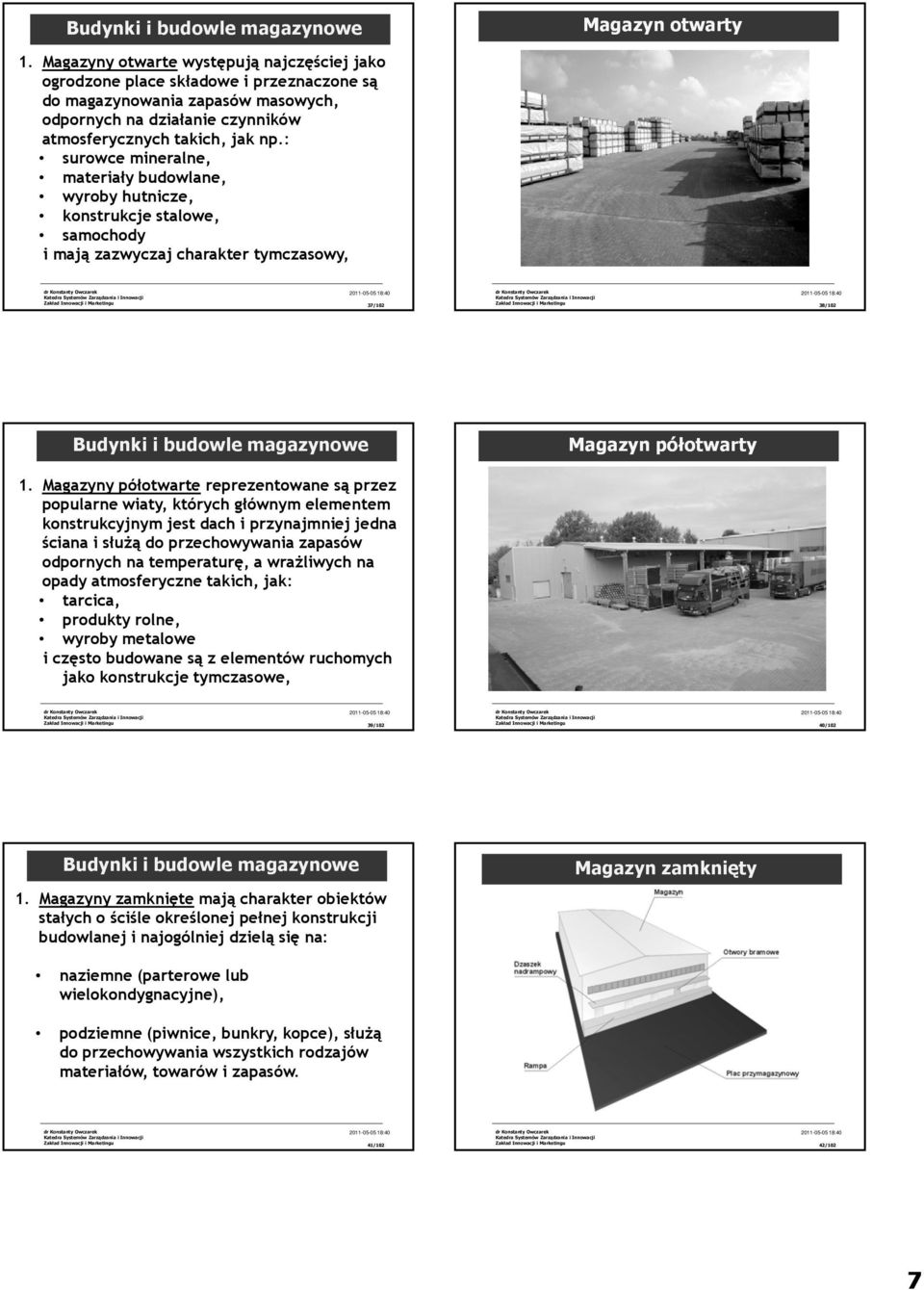 : surowce mineralne, materiały budowlane, wyroby hutnicze, konstrukcje stalowe, samochody i mają zazwyczaj charakter tymczasowy, 37/102 38/102 Magazyn półotwarty 1.