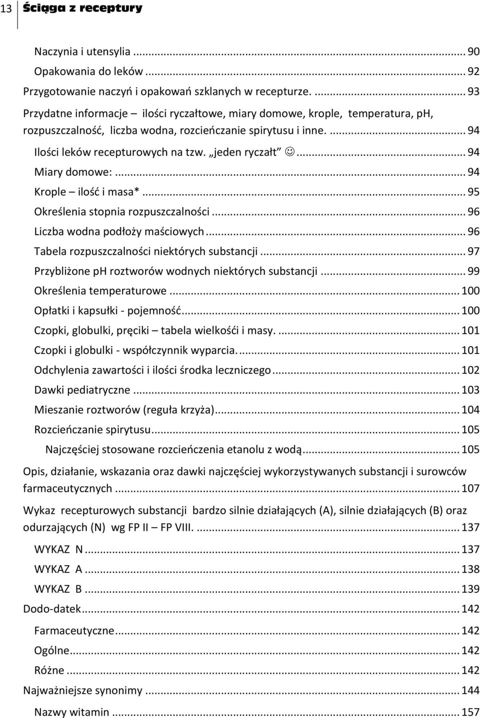 jeden ryczałt... 94 Miary domowe:... 94 Krople ilośd i masa*... 95 Określenia stopnia rozpuszczalności... 96 Liczba wodna podłoży maściowych... 96 Tabela rozpuszczalności niektórych substancji.