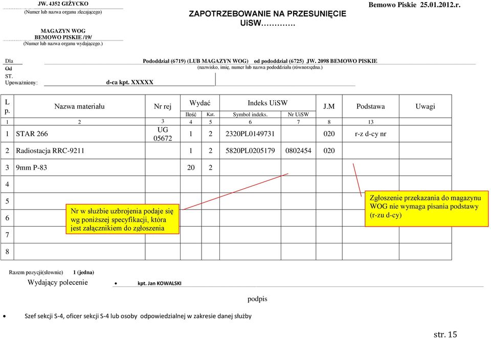 Nr UiSW 1 2 3 4 5 6 7 8 13 1 STAR 266 UG 05672 J.