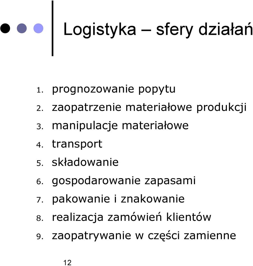 transport 5. składowanie 6. gospodarowanie zapasami 7.