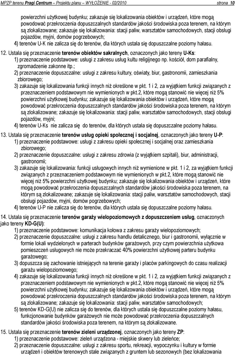 terenów U-K nie zalicza się do terenów, dla których ustala się dopuszczalne poziomy hałasu. 12.