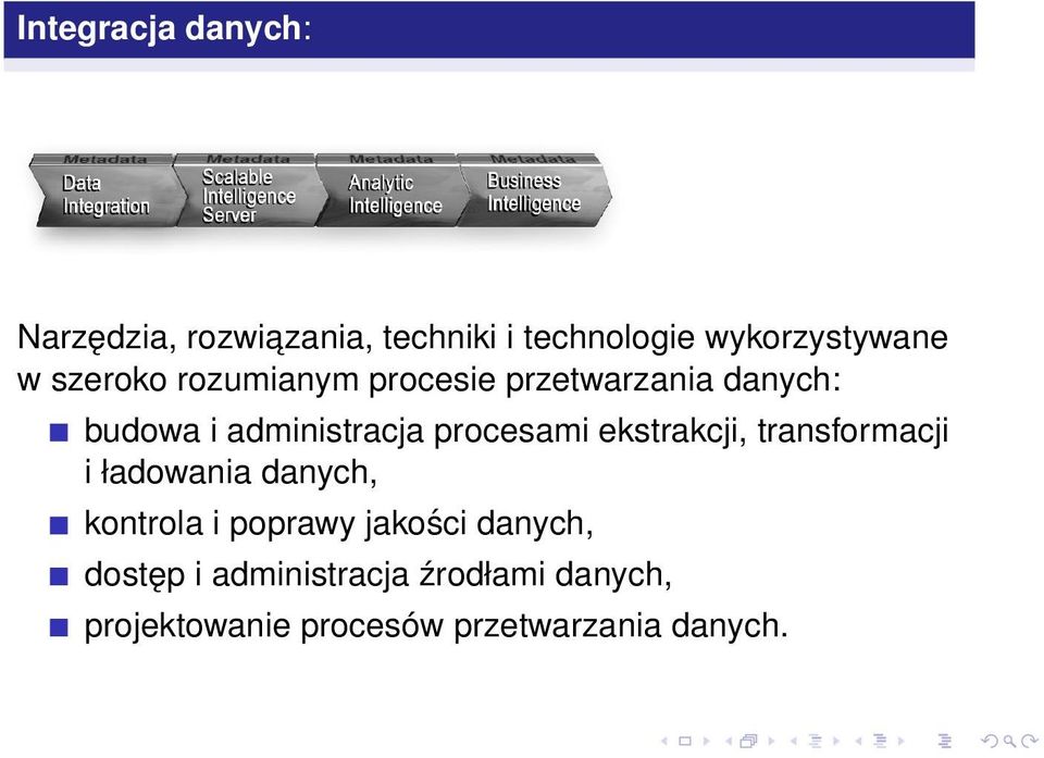 ekstrakcji, transformacji i ładowania danych, kontrola i poprawy jakości danych,