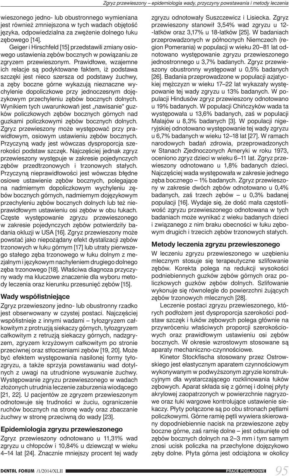 Prawidłowe, wzajemne ich relacje są podyktowane faktem, iż podstawa szczęki jest nieco szersza od podstawy żuchwy, a zęby boczne górne wykazują nieznaczne wychylenie dopoliczkowe przy jednoczesnym