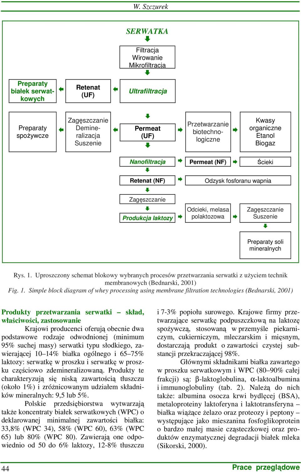 fosforanu wapnia Zagęszczanie Produkcja laktozy Odcieki, melasa polaktozowa Zagęszczanie Suszenie Preparaty soli mineralnych Rys. 1.