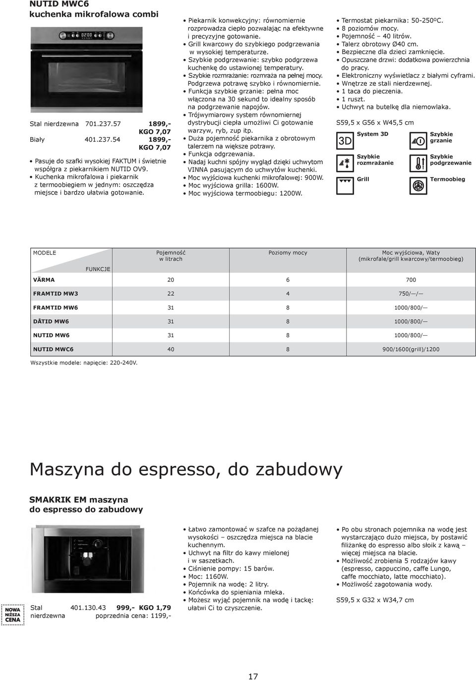 Piekarnik konwekcyjny: równomiernie rozprowadza ciepło pozwalając na efektywne i precyzyjne gotowanie. Grill kwarcowy do szybkiego podgrzewania w wysokiej temperaturze.