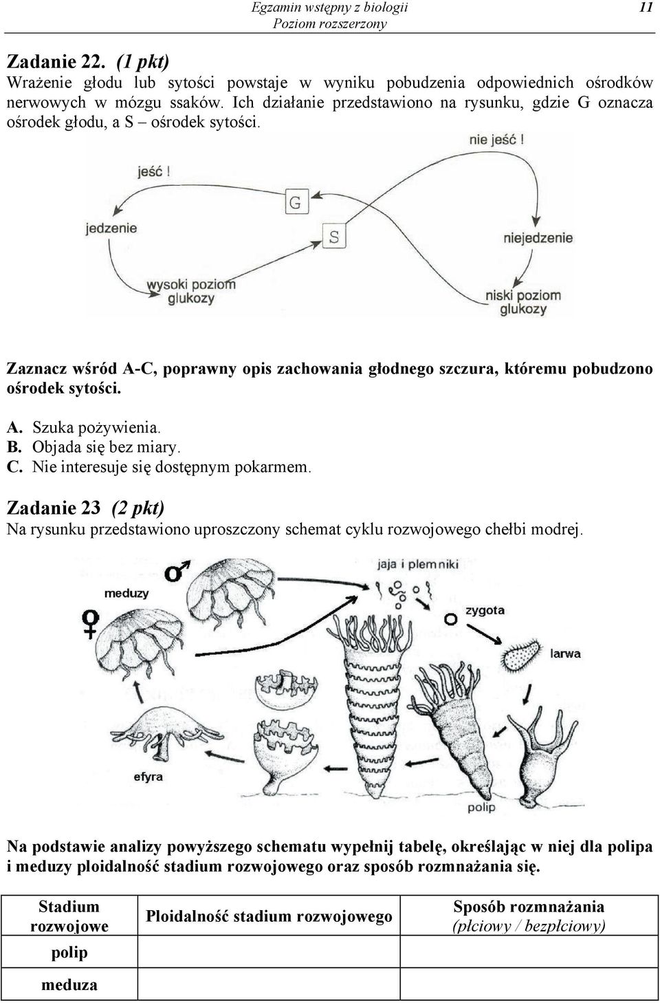 B. Objada się bez miary. C. Nie interesuje się dostępnym pokarmem. Zadanie 23 (2 pkt) Na rysunku przedstawiono uproszczony schemat cyklu rozwojowego chełbi modrej.