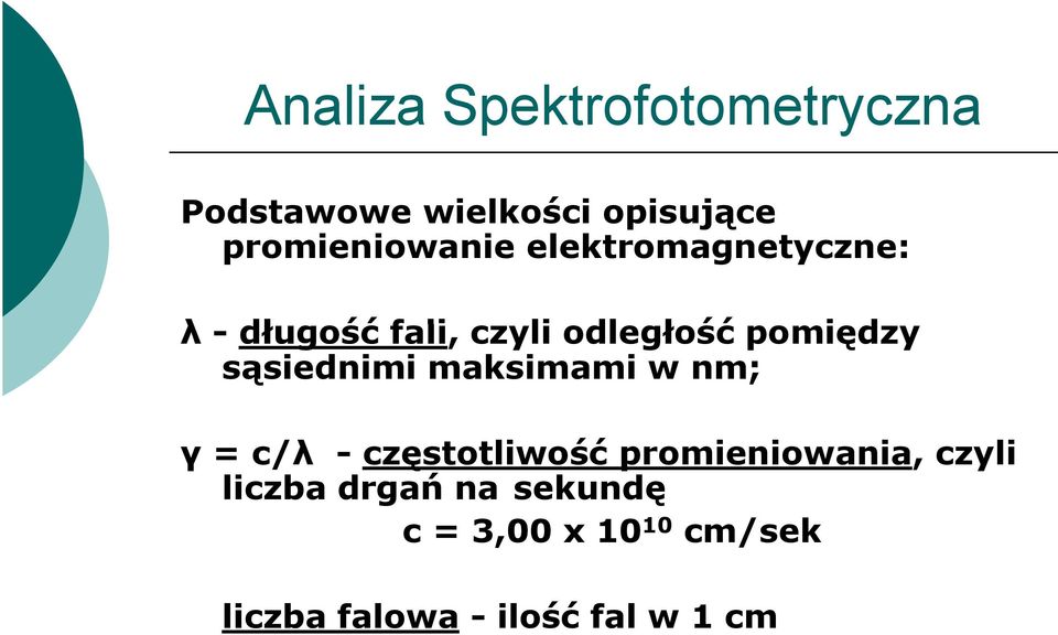 pomiędzy sąsiednimi maksimami w nm; γ = c/λ -częstotliwość tli