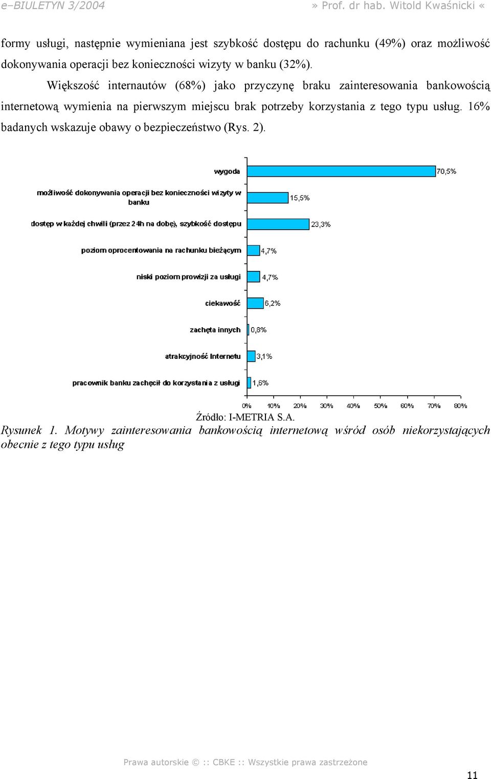 Większość internautów (68%) jako przyczynę braku zainteresowania bankowością internetową wymienia na pierwszym miejscu brak