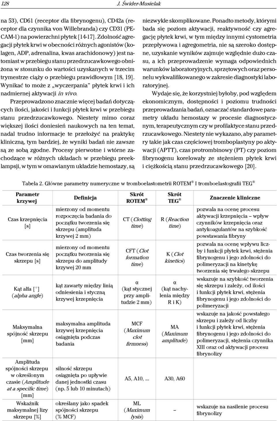 uzyskanych w trzecim trymestrze ciąży o przebiegu prawidłowym [18, 19]. Wynikać to może z wyczerpania płytek krwi i ich nadmiernej aktywacji in vivo.