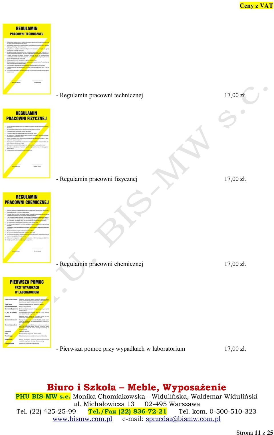 - Regulamin pracowni chemicznej 17,00 zł.