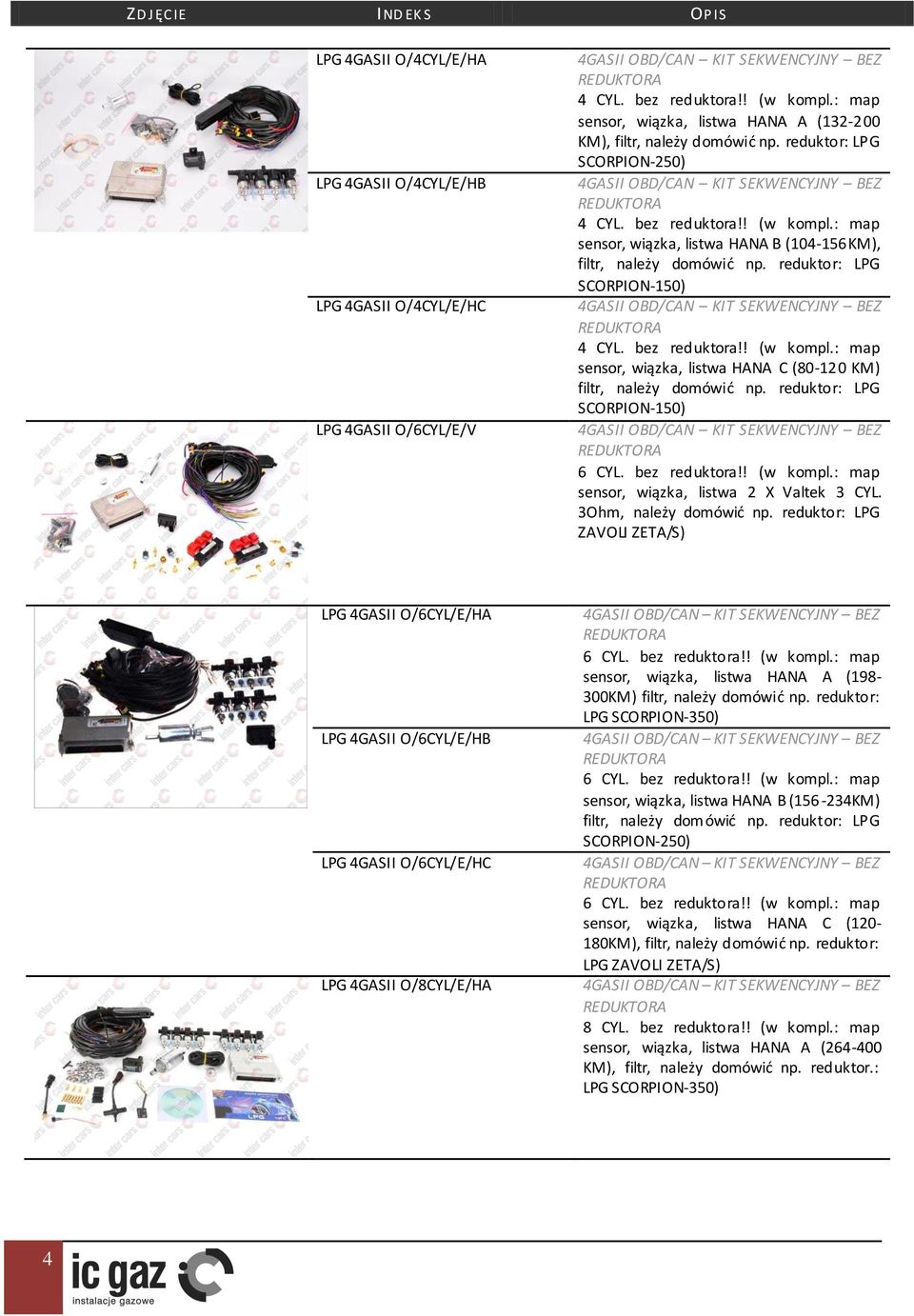 : map sensor, wiązka, listwa HANA B (104-156KM), filtr, należy domówić np. reduktor: LPG SCORPION-150) 4GASII OBD/CAN KIT SEKWENCYJNY BEZ REDUKTORA 4 CYL. bez reduktora!! (w kompl.