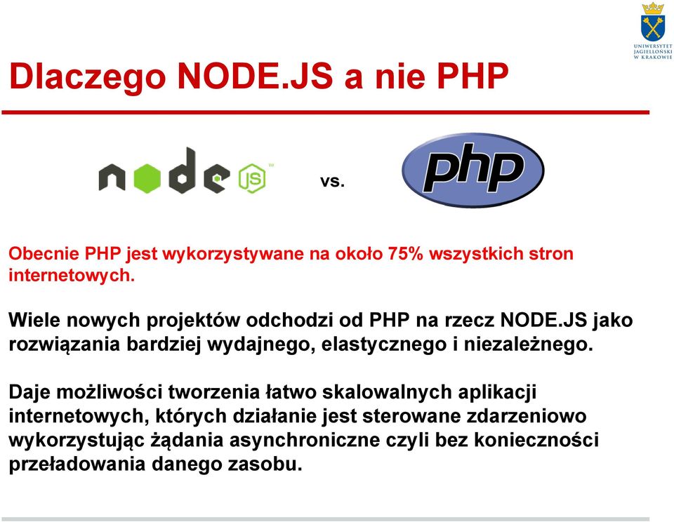 JS jako rozwiązania bardziej wydajnego, elastycznego i niezależnego.