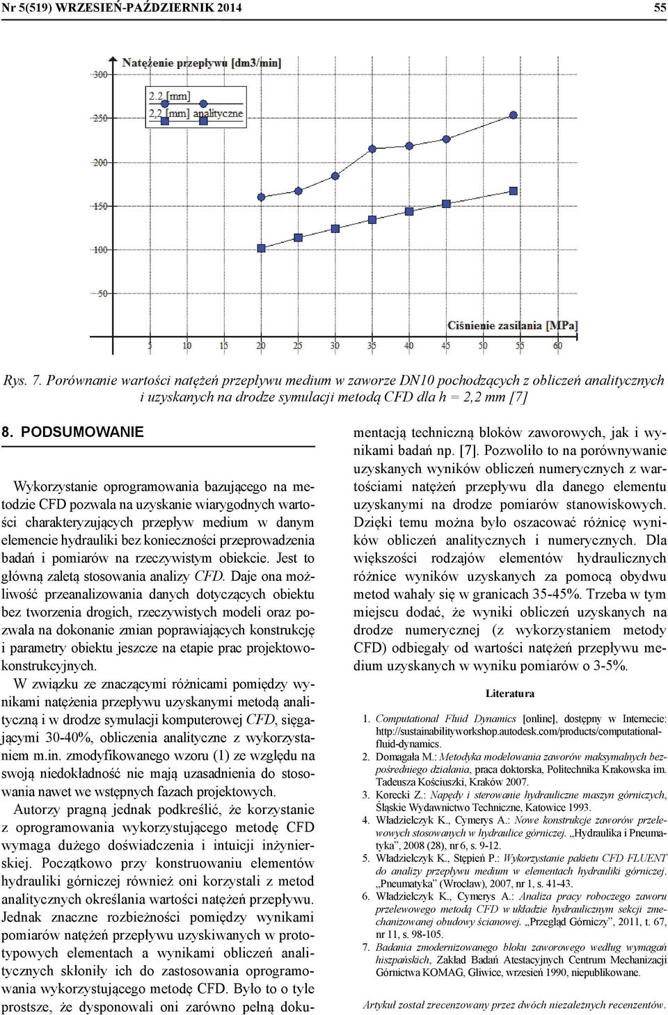 PODSUMOWANIE Wykorzystanie oprogramowania bazującego na metodzie CFD pozwala na uzyskanie wiarygodnych wartości charakteryzujących przepływ medium w danym elemencie hydrauliki bez konieczności