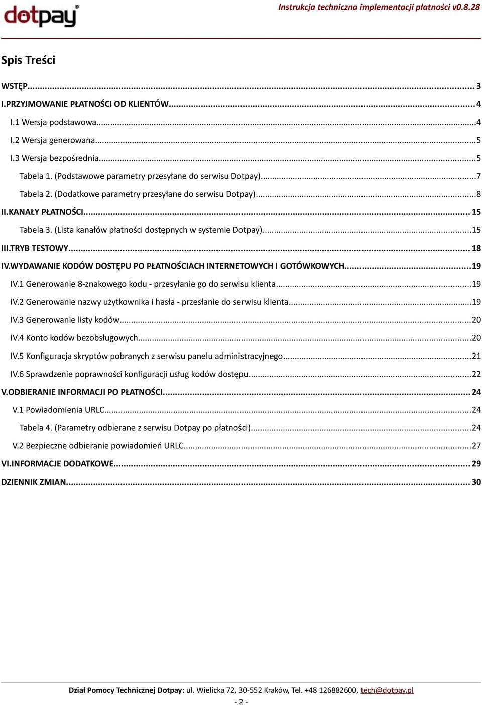 (Lista kanałów płatności dostępnych w systemie Dotpay)...15 III.TRYB TESTOWY... 18 IV.WYDAWANIE KODÓW DOSTĘPU PO PŁATNOŚCIACH INTERNETOWYCH I GOTÓWKOWYCH...19 IV.