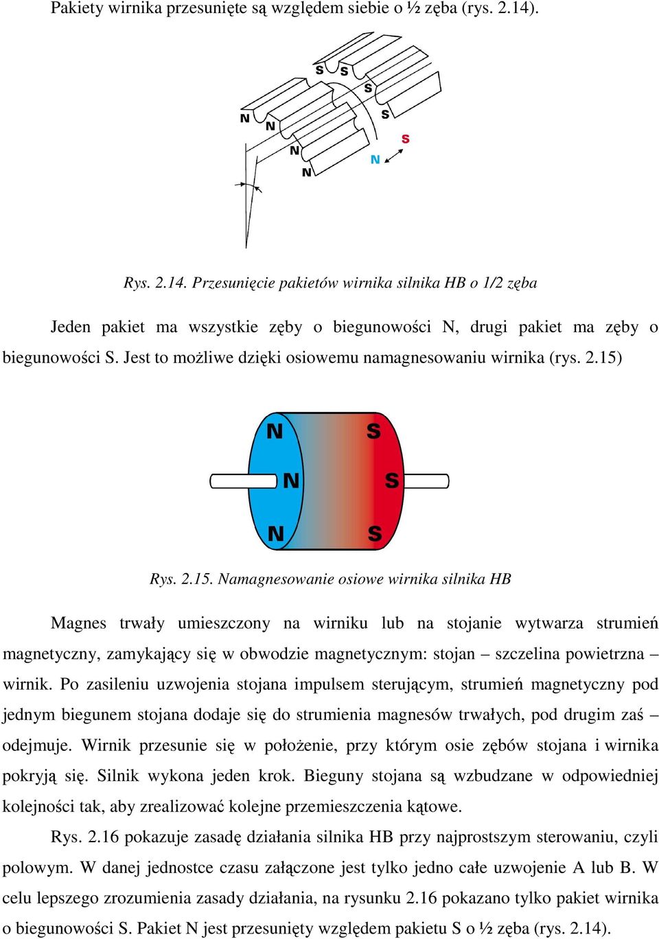 Jest to moŝliwe dzięki osiowemu namagnesowaniu wirnika (rys. 2.15)