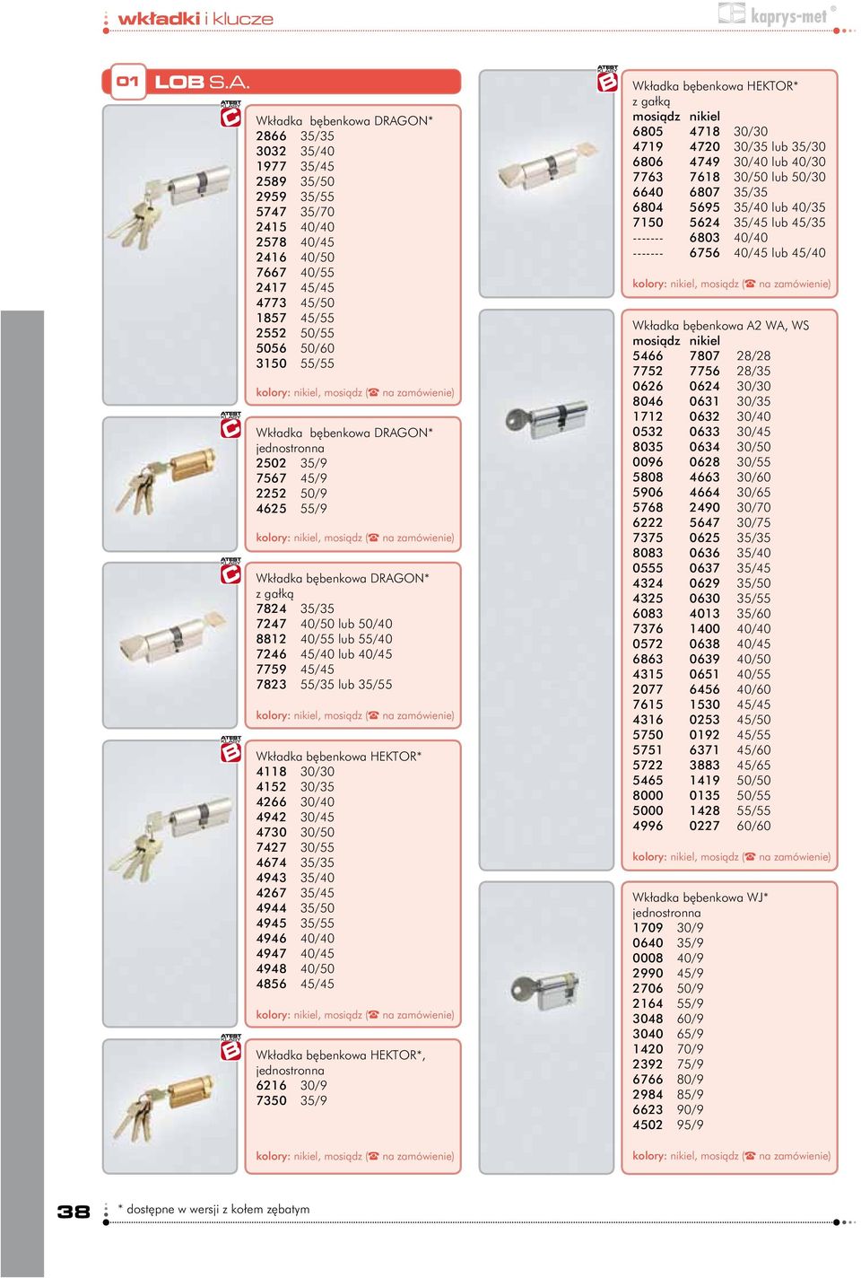 55/55 kolory: nikiel, mosiądz Wkładka bębenkowa DRAGON* jednostronna 2502 35/9 7567 45/9 2252 50/9 4625 55/9 kolory: nikiel, mosiądz Wkładka bębenkowa DRAGON* z gałką 7824 35/35 7247 40/50 lub 50/40