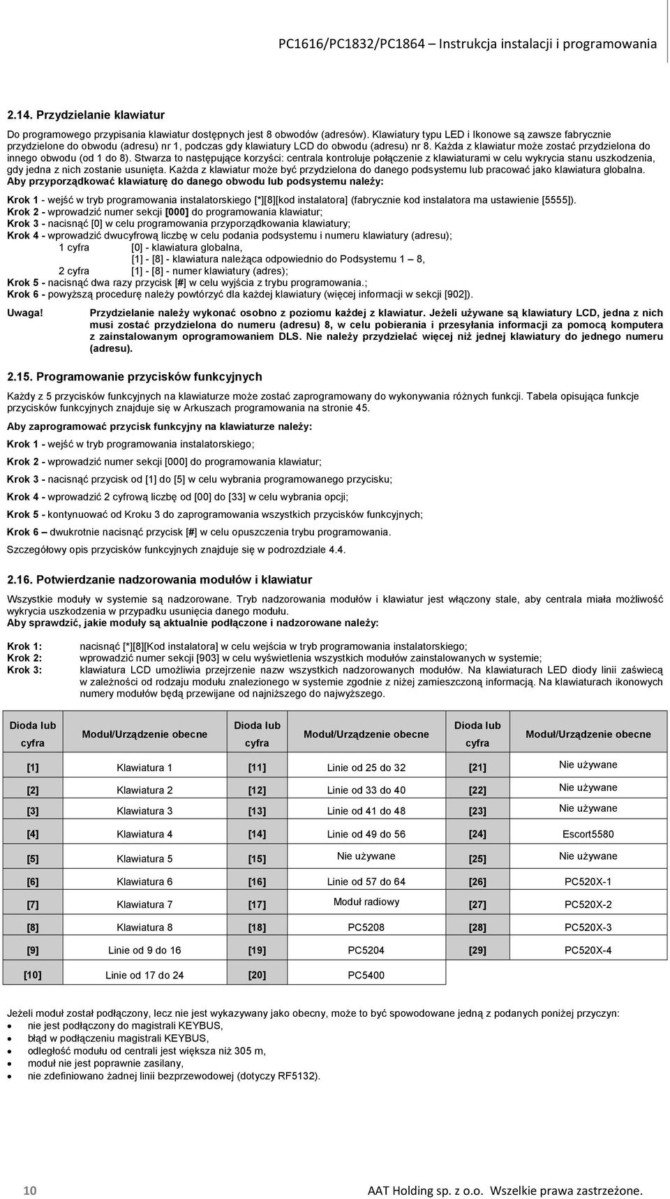 Każda z klawiatur może zostać przydzielona do innego obwodu (od 1 do 8).