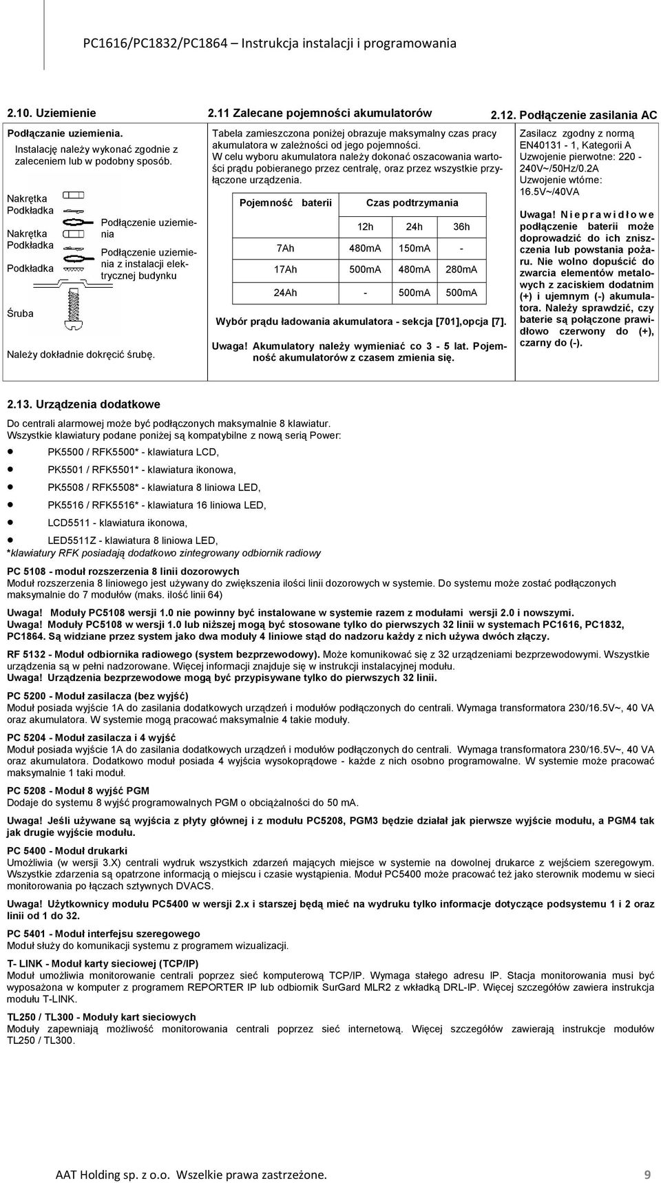 11 Zalecane pojemności akumulatorów Tabela zamieszczona poniżej obrazuje maksymalny czas pracy akumulatora w zależności od jego pojemności.