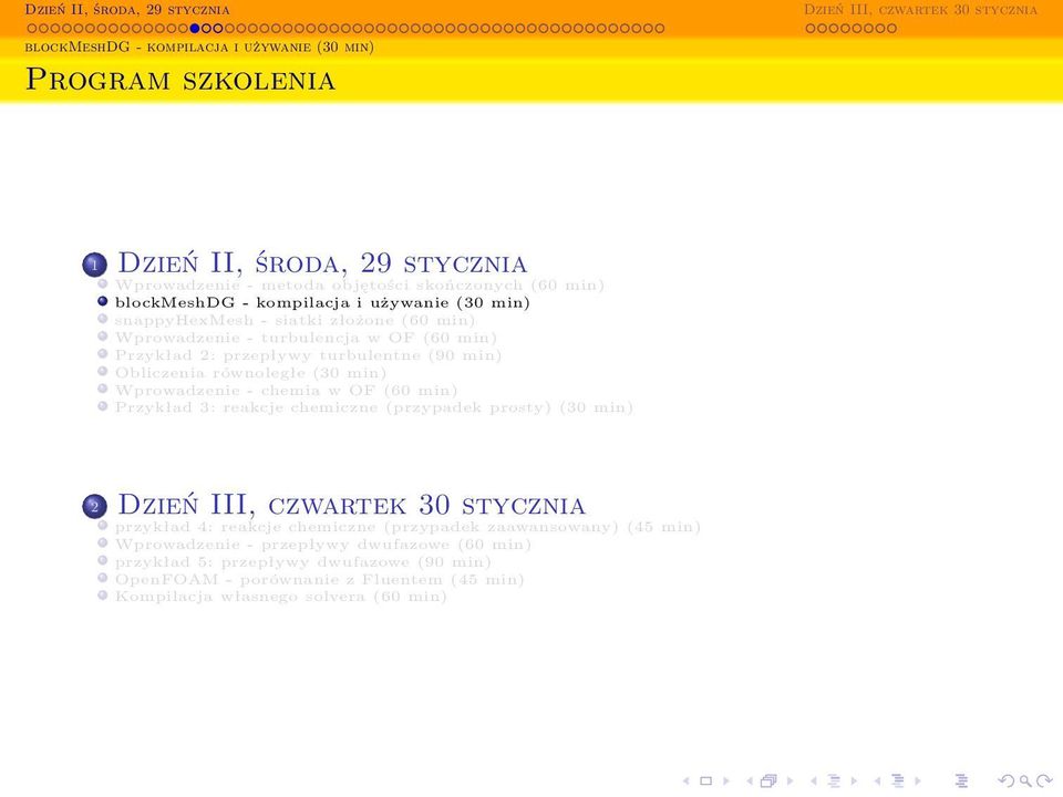 równoległe (30 min) Wprowadzenie - chemia w OF (60 min) Przykład 3: reakcje chemiczne (przypadek prosty) (30 min) 2 przykład 4: reakcje chemiczne (przypadek