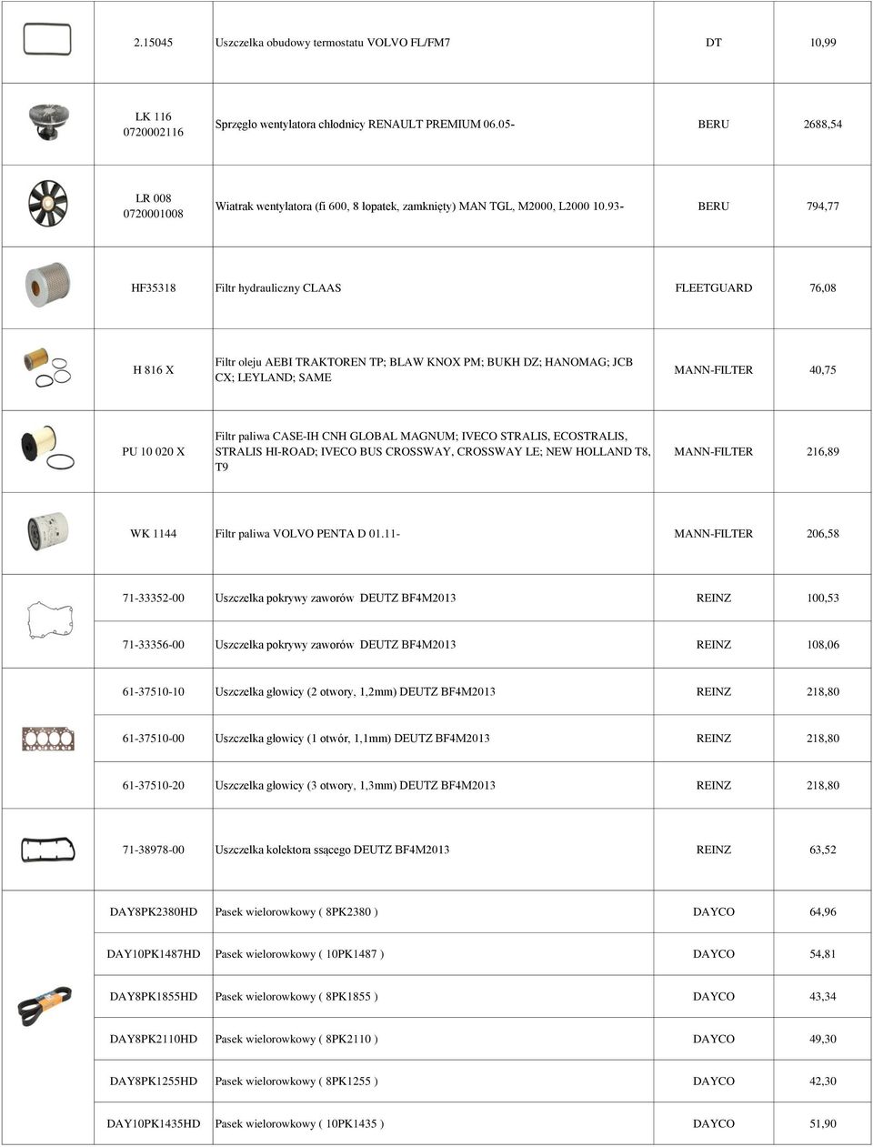 93- BERU 794,77 HF35318 Filtr hydrauliczny CLAAS FLEETGUARD 76,08 H 816 X Filtr oleju AEBI TRAKTOREN TP; BLAW KNOX PM; BUKH DZ; HANOMAG; JCB CX; LEYLAND; SAME MANN-FILTER 40,75 PU 10 020 X Filtr