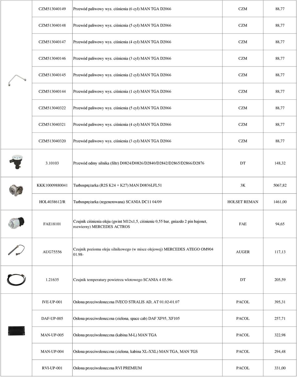 ciśnienia (2 cyl) MAN TGA D2066 CZM 88,77 CZM513040144 Przewód paliwowy wys. ciśnienia (1 cyl) MAN TGA D2066 CZM 88,77 CZM513040322 Przewód paliwowy wys.