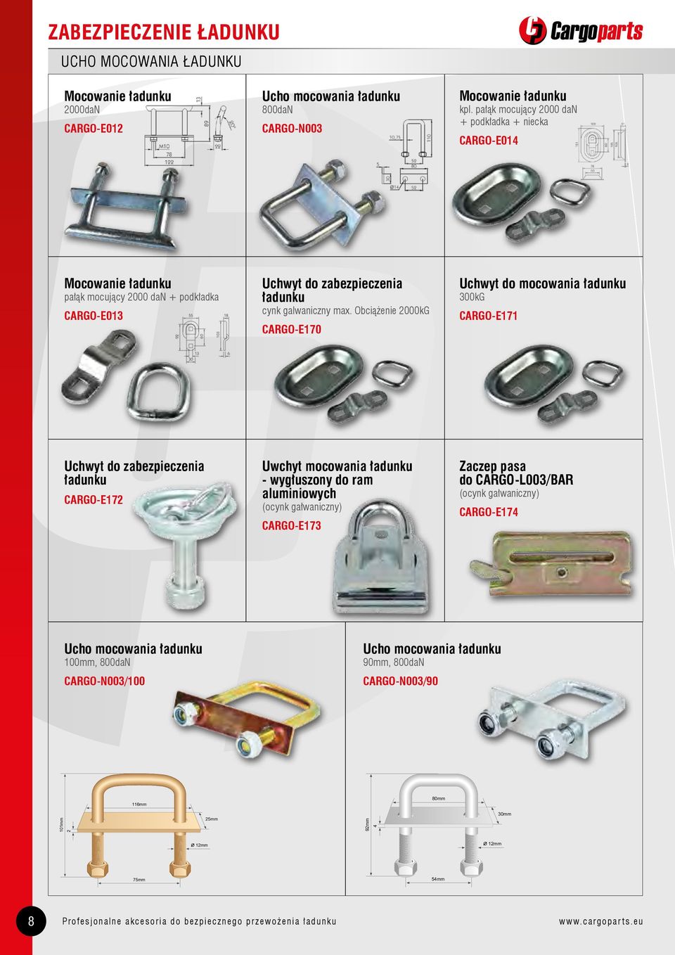 Obciążenie 2000kG CARGO-E170 Uchwyt do mocowania ładunku 300kG CARGO-E171 Uchwyt do zabezpieczenia ładunku CARGO-E172 Uwchyt mocowania ładunku - wygłuszony do ram aluminiowych (ocynk gałwaniczny)
