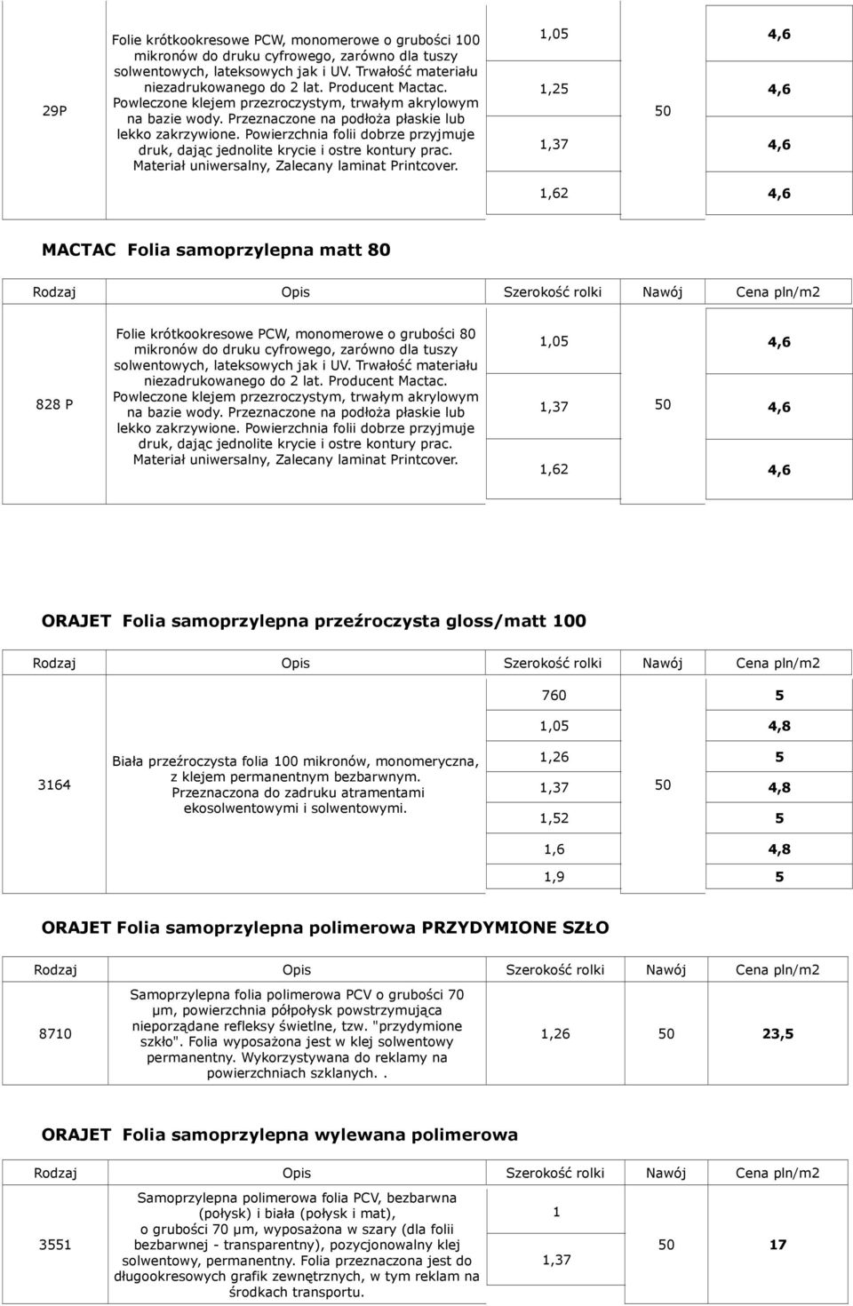 Powierzchnia folii dobrze przyjmuje druk, dając jednolite krycie i ostre kontury prac. Materiał uniwersalny, Zalecany laminat Printcover.