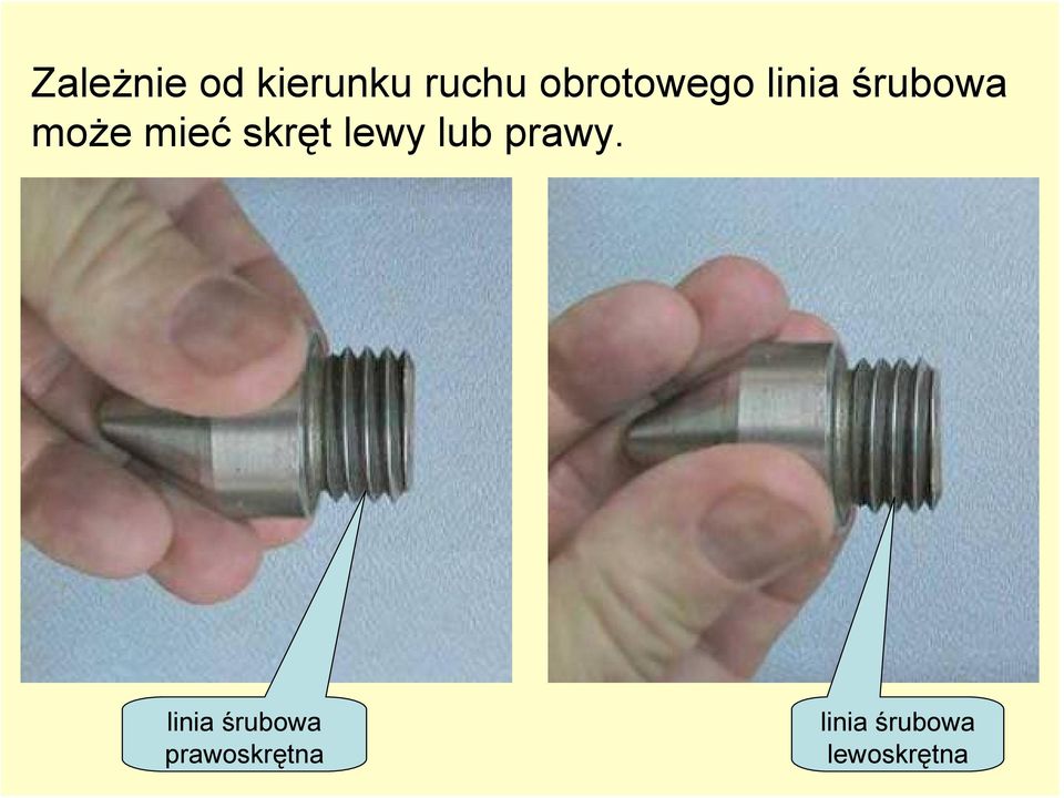 mieć skręt lewy lub prawy.