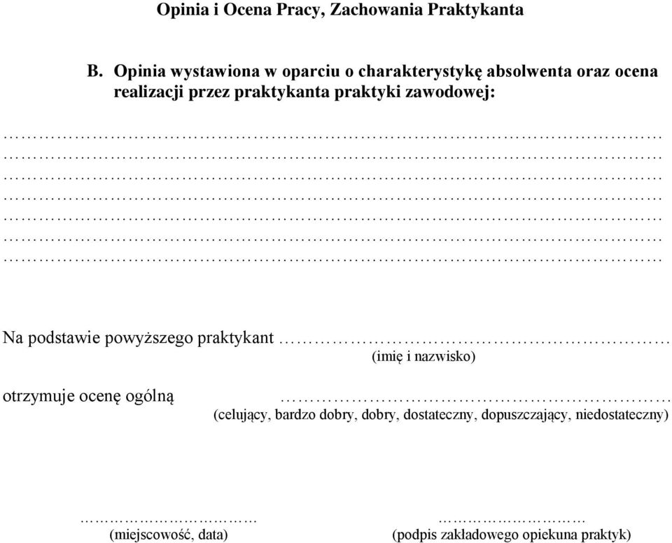 praktykanta praktyki zawodowej: Na podstawie powyższego praktykant (imię i nazwisko)