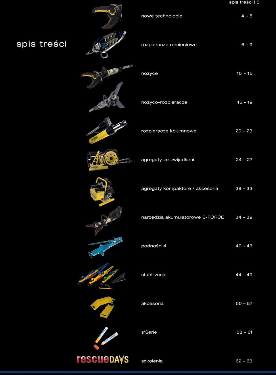 24 27 agregaty kompaktore / akcesoria 28 33 narzędzia akumulatorowe E-FORCE 34 39