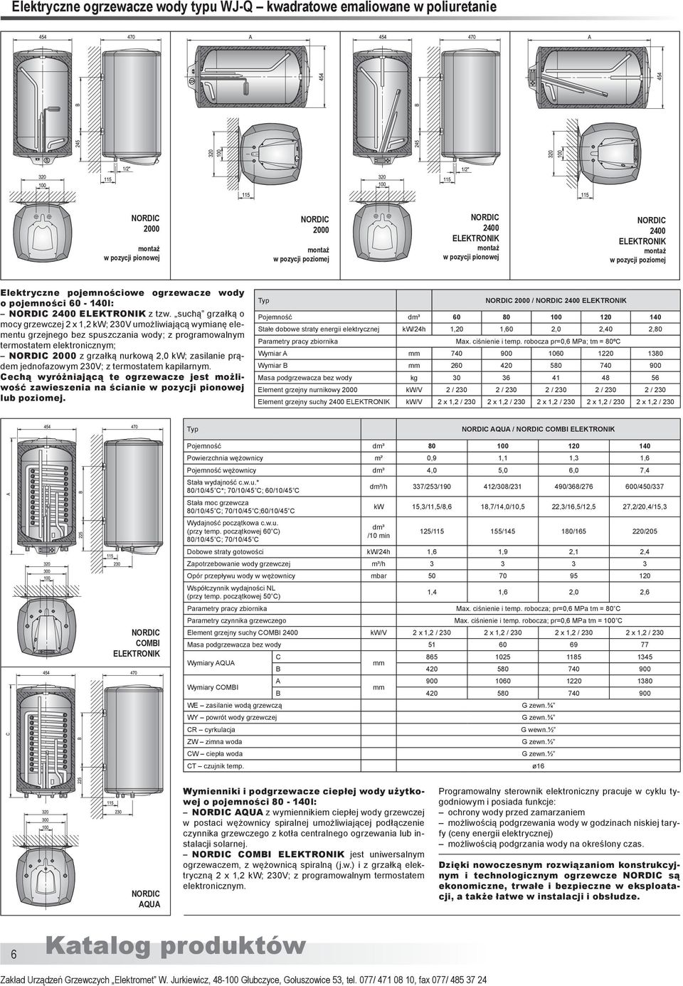 suchą grzałką o mocy grzewczej 2 x 1,2 kw; 230V umożliwiającą wymianę elementu grzejnego bez spuszczania wody; z programowalnym termostatem elektronicznym; NORDIC 2000 z grzałką nurkową 2,0 kw;