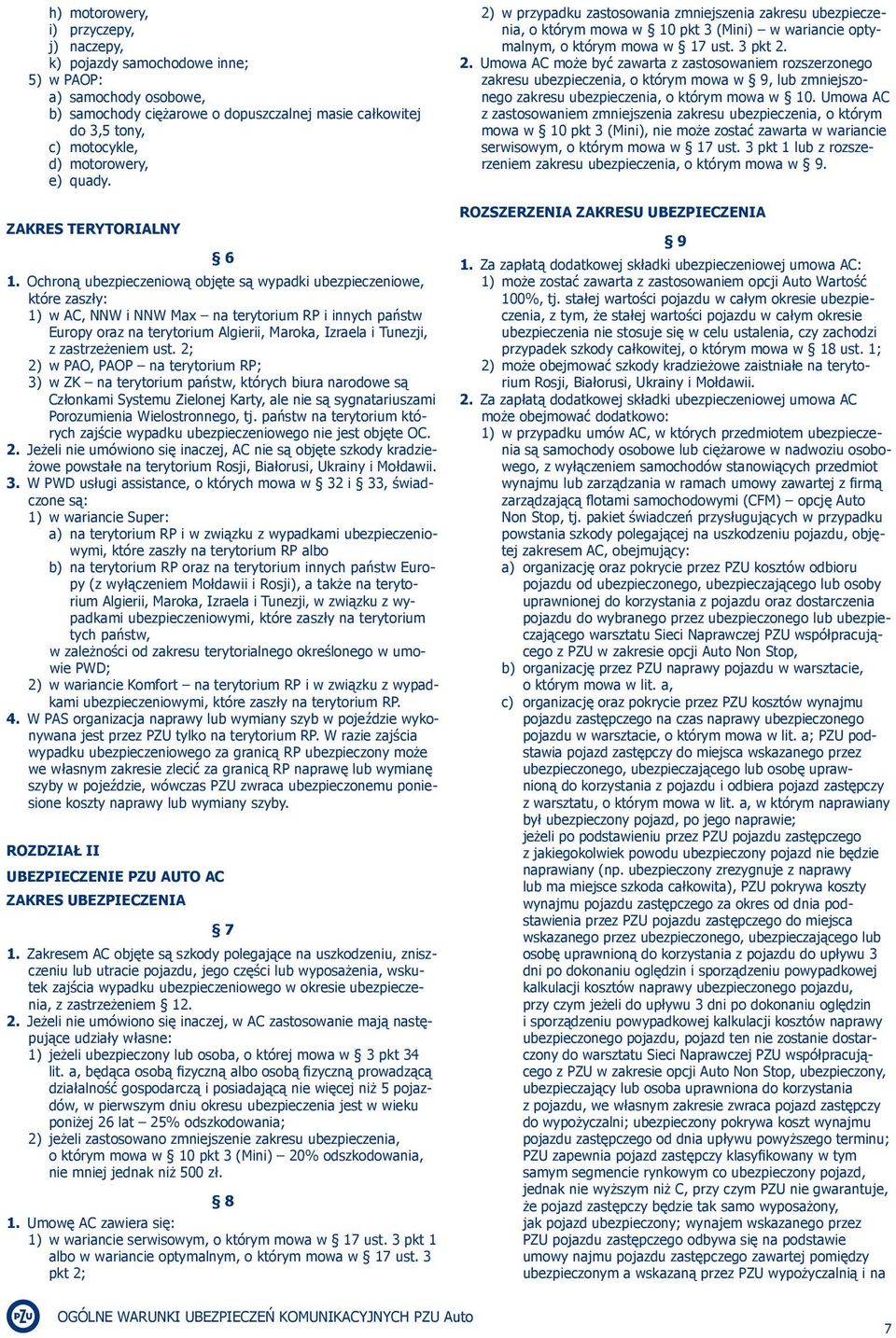 Ochroną ubezpieczeniową objęte są wypadki ubezpieczeniowe, które zaszły: 1) w AC, NNW i NNW Max na terytorium RP i innych państw Europy oraz na terytorium Algierii, Maroka, Izraela i Tunezji, z