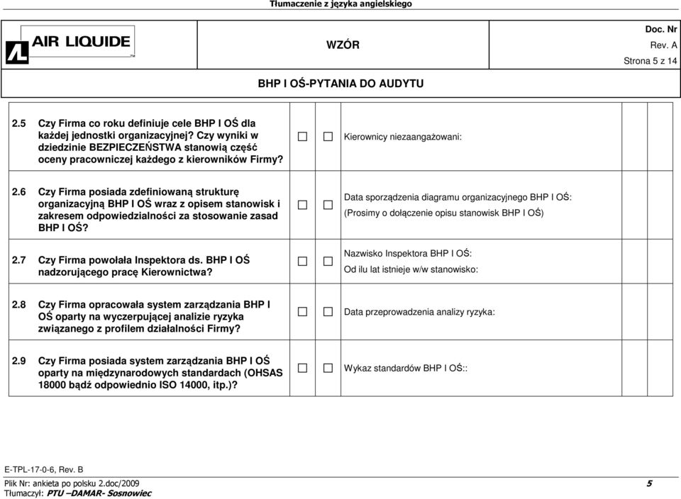 BHP I OŚ nadzorującego pracę Kierownictwa?