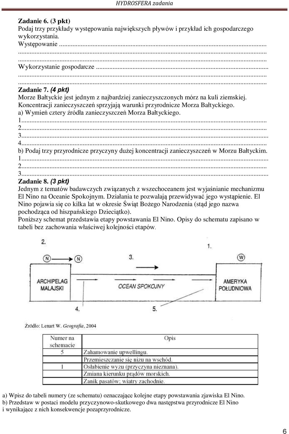 a) Wymień cztery źródła zanieczyszczeń Morza Bałtyckiego. 1... 2... 3... 4... b) Podaj trzy przyrodnicze przyczyny dużej koncentracji zanieczyszczeń w Morzu Bałtyckim. 1... 2... 3... Zadanie 8.