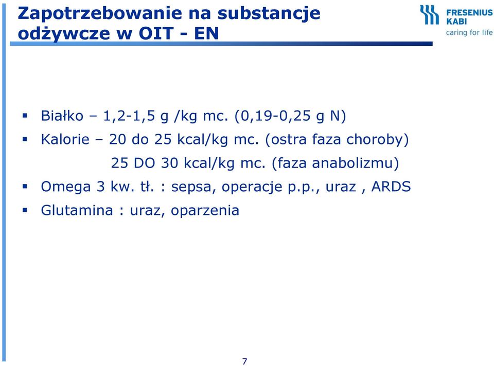 (ostra faza choroby) 25 DO 30 kcal/kg mc.