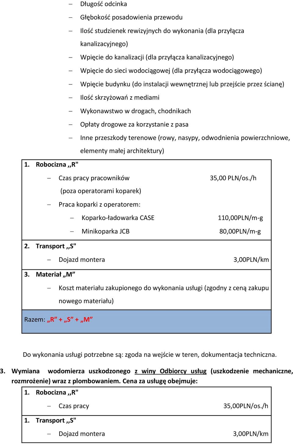 korzystanie z pasa Inne przeszkody terenowe (rowy, nasypy, odwodnienia powierzchniowe, elementy małej architektury) Czas pracy pracowników 35,00 PLN/os.