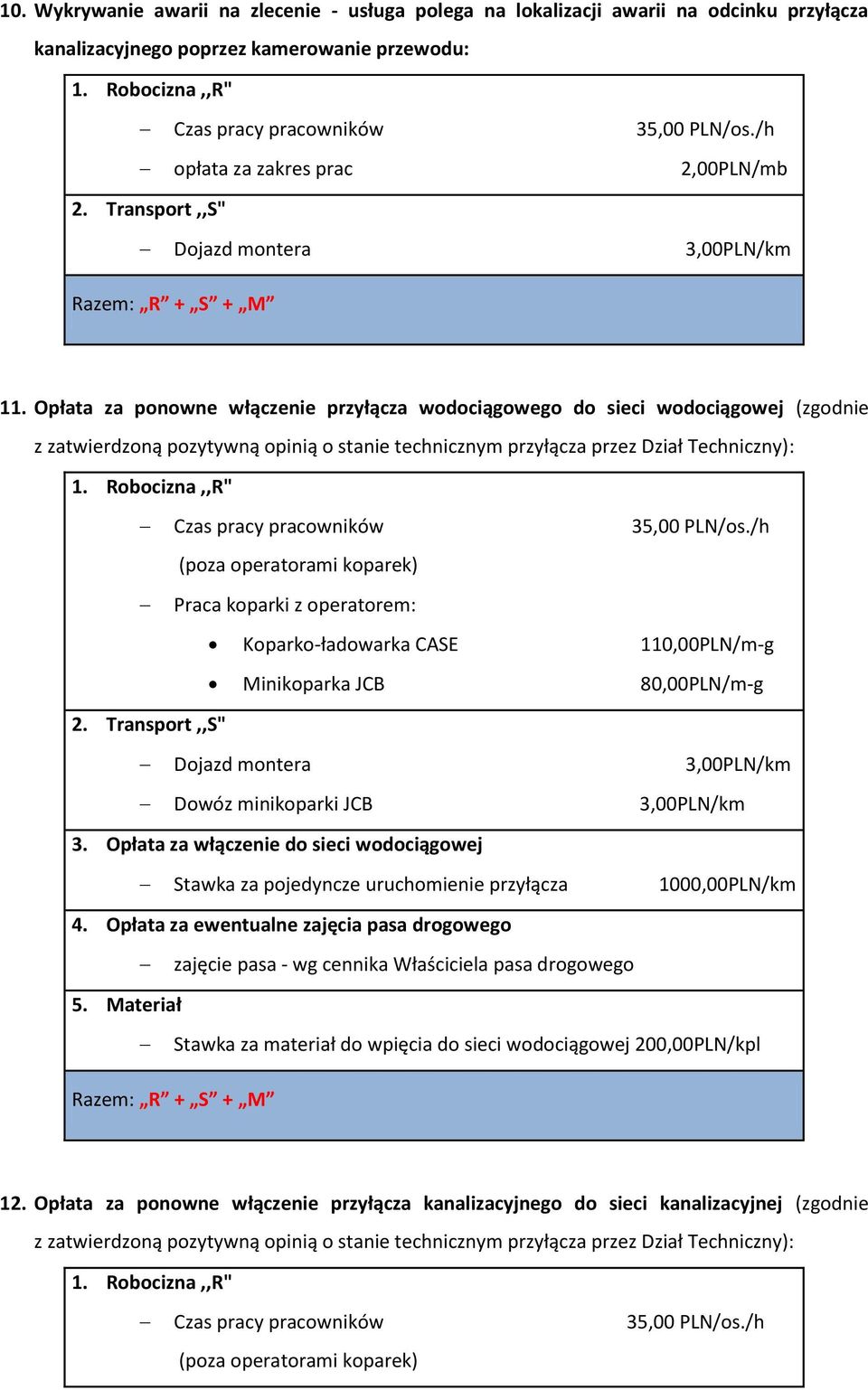 Opłata za ponowne włączenie przyłącza wodociągowego do sieci wodociągowej (zgodnie z zatwierdzoną pozytywną opinią o stanie technicznym przyłącza przez Dział Techniczny): Czas pracy pracowników 35,00